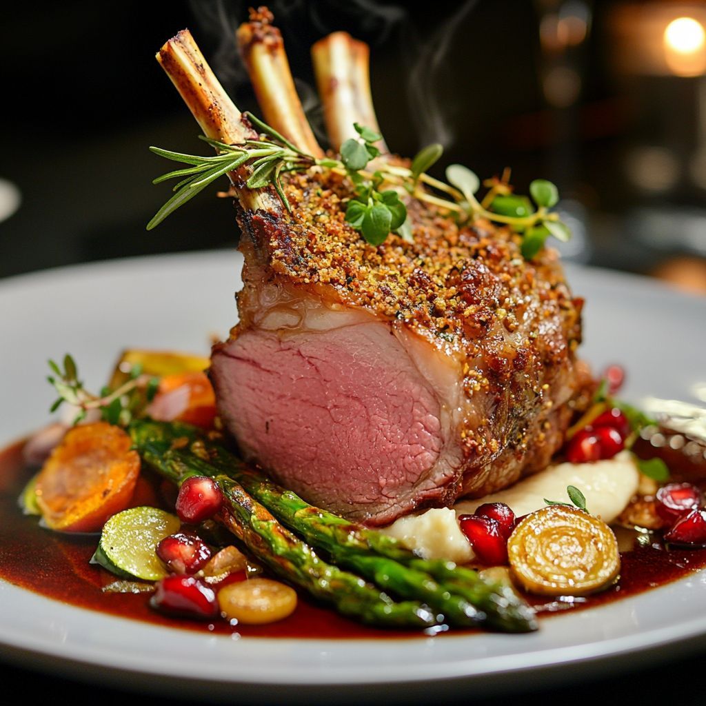 Home herb crusted rack of lamb with white bean purée, charre