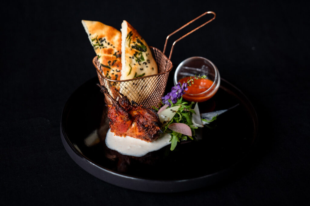 quail tikka , brrani,pepperdip,tandoori pita